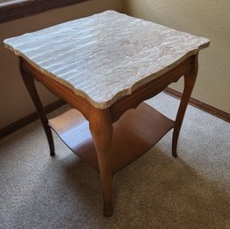 #1 Of 2: Marble Top Wooden Vintage End Table, Side