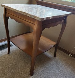 #2 Of 2: Marble Top Wooden Vintage End Table, Side