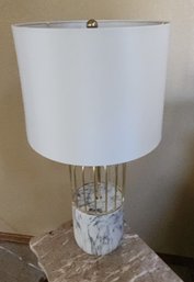 Faux Marble Base Table Lamp With Classic Drum Shade - Tested, Works, 25' Tall