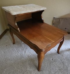 Vintage Marble Top Step Table, Side Accent, Wood 26.5' X 18' X 22.5'
