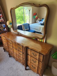 Vintage 9 Drawer Dresser With Mirror  71 X 20 X 32 (dresser), 51 X 37 (mirror)