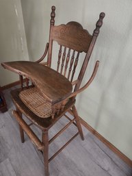 Antique Wooden Rattan Cane High Chair