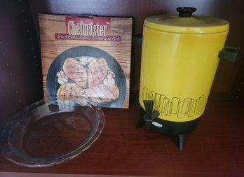 Inter Bake (NIB) Coffee Percolator & Smokeless Indoor BBQ NIB, Pie Plate