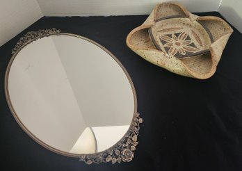 Vanity Mirror Tray & Vintage Pottery Ashtray