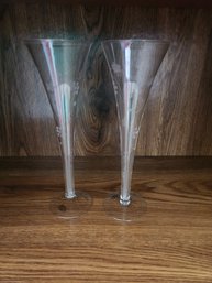 Pair Of Crystal Flutes - Home Essentials, Etched, Fine Tableware