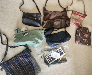 5 Women's Purses - Some Cross Body, One NEW, Pashmina Scarf, One Makeup Bag