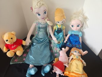 6 Pcs Disney Princesses - Frozen, Winnie Pooh, Dolls, Mario Peach, Peppa Pig - Toys