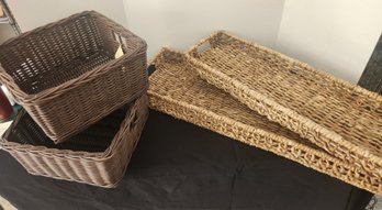 4 Woven Baskets - 2 NWT - Large Rectangular Tray Style - Home Decor