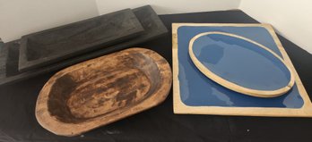 5 Trays: Mango Wood Enamel, Trenchers, Shallow Bowls, Vessels, Decor, Oval, Square - Variety Some NWT