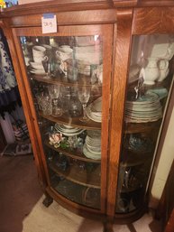 Antique Tiger Oak Cabinet, Curved Glass 44' X 16' X 64' Dining, Curio, Dishes, China, Display