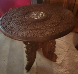 Hand Carved Vintage Teak Side Table, India, 17.5' Diameter, 19'H - Lovely Piece Accent