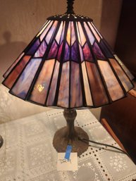 Stained Glass Leaded Table Lamp, Bronze Base,  Purple, Vintage Brass, Accordion, Lighting Decor