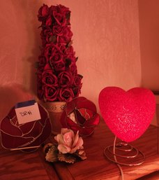 Stained Glass Rose Decor, Topiary, Heart Lamp, Capidomonte Flower