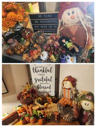 Large Lot Fall Autumn Thanksgiving Harvest Decor- Scarecrows, Pumpkins - Variety Materials