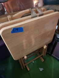 Wooden TV Trays With Stand, Light Oak, Small Side Tables