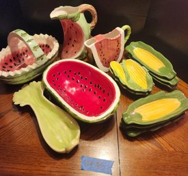 Ceramic Food Serving Dishes - Watermelon, Celery, Corn -sakura, Linens & Things, Some Vintage