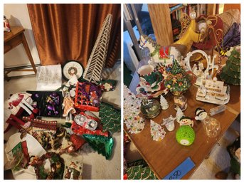 Christmas Holiday Decor: Pillow, Clock, Ceramics, Branches Tree, Bead Garlands, Ornaments