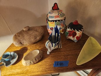 Mixed Pottery & Ceramic Pieces - Candle Holder, Giant Potato Serving Dish, Spud, Canisters Signed