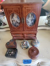 Vintage Wood Jewelry Box, 5 Small Trinket Boxes, Variety Materials & Shapes