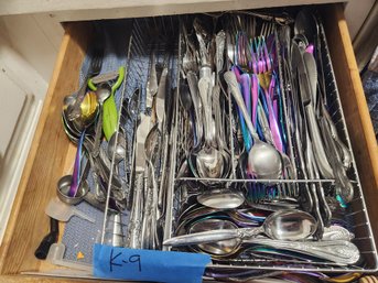 Drawer Full Of Silverware, Variety Patterns, Household Kitchen Utensils