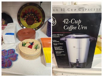 Serving Pieces, Kitchen Housewares: Tortilla Warmer & Basket, Ice Bucket, Basket, NIB Holiday Dish, Coffee Urn