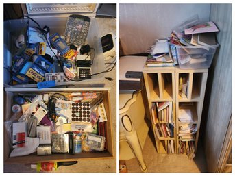 Office Supplies, Large Lot Of Notepads, Stationery, Odds & Ends, Junk Drawer - Scissors, Tape, Calculator