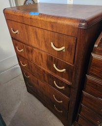 Art Deco Five Drawer Waterfall Dresser, MCM Mid-century Dressing Chest, Storage