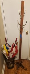 Wooden Umbrella Stand/bucket And Hall Tree/coat Hanger - With All Umbrellas