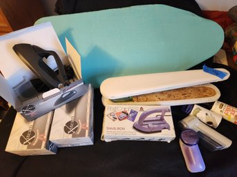 3 NIB Steam Irons, Travel Iron, Lint Rollers/shavers, Sewing Pressing Ironing Board/sleeve -