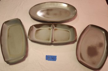 4 Francoma Pottery Serving Platters, Divided Dish, Tableware, Vintage