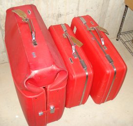 Lot Of 3 Hard Shell Vintage Suitcases, Luggage, Garment Bag, Very Clean