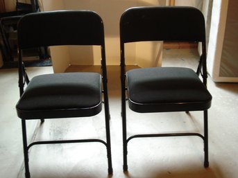 Pair Of Upholstered Padded Black Folding Chairs