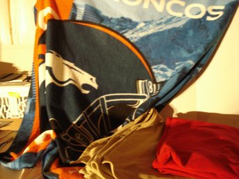 3 Fleece Blankets/throws - Broncos, Red, Beige