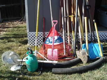 Large Lot Gardening Tools - Post Hole Digger, Rake, Shovel, Sledge Hammer, Pick