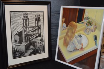 Escher 128, Girl On Sink Vintage Prints, Wall Accent Art