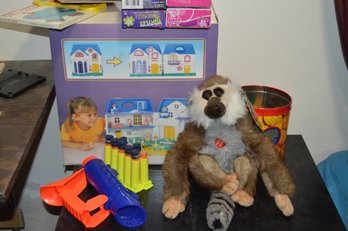 Toy Train Set, Doll House, Kids' Books, Puzzles, Blocks, Stuffed Animal