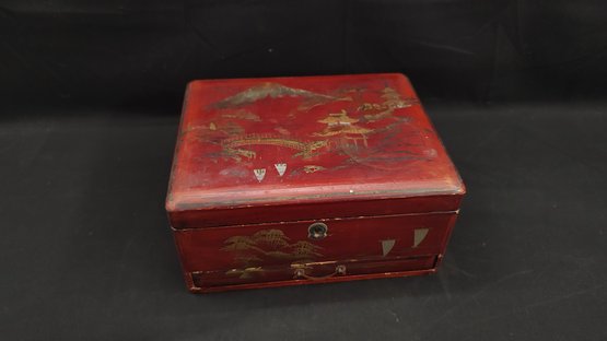 Painted Japanese Wooden Jewelry Box