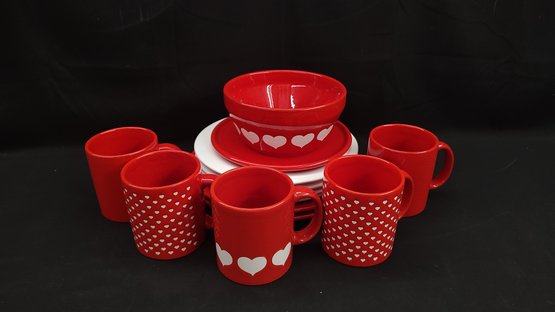 Waechtersbach Germany Ceramic Red And White Dishware Set