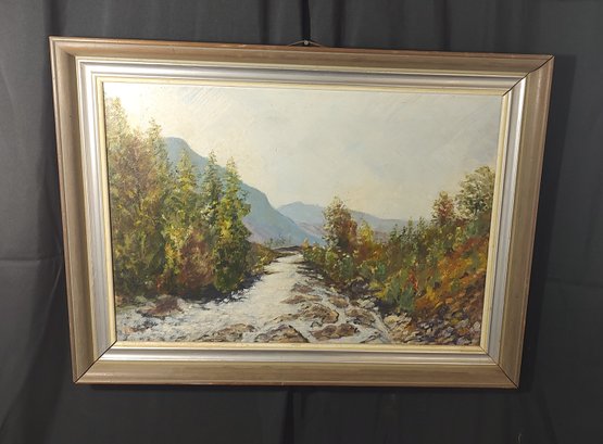 Signed River Painting - Oil On Board