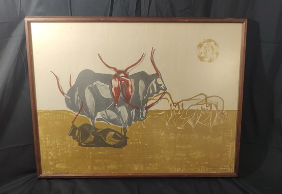 Signed Bull And Buffalo Original Lithograph