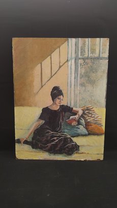 Woman Reading Painting - Oil On Board