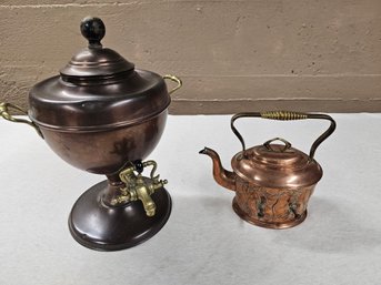 Antique Victoria Tea Urn & Copper Tea Pot