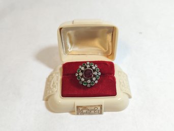 14k Gold Diamond & Red/Green Stone Ring