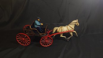Vintage Cast Iron Police Horse And Cart Set