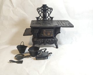 Crescent Cast Iron Doll Stove And Accessories