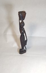 Carved Ebony Wood African Woman With Basket Figure