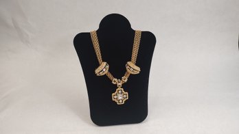 Vintage St. John Swarovski Crystal Cross Necklace And Clip-On Set