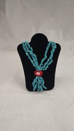 Turquoise And Coral Stone Necklace