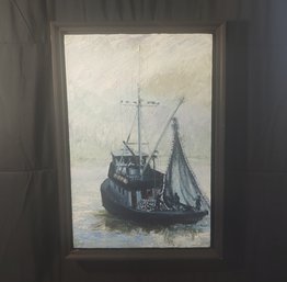 John Moilanen Oil On Canvas Boat Painting