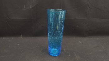 Blue Crackle Glass Tube Vase